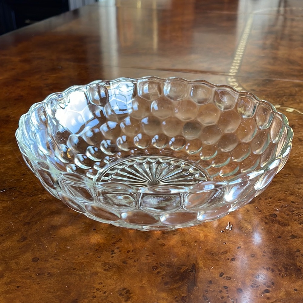 Anchor Hocking Vintage Bubble Glass Clear Depression Glass Serving Bowl